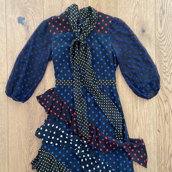 Alice + Olivia Lessie Tie Neck Blouson Sleeve Ruffle Dress - Picture 9 of 14